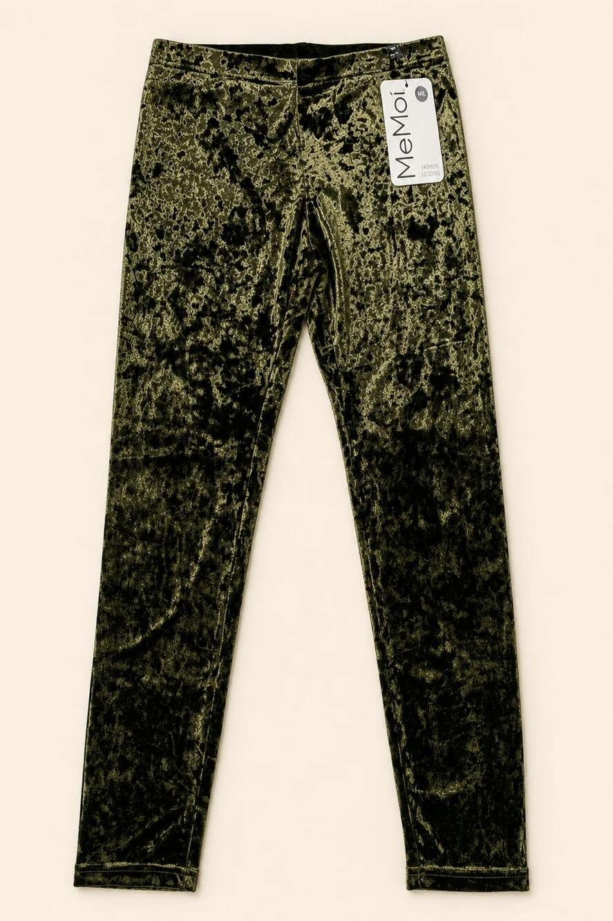 MeMoi Olive Crushed Velvet Leggings M/L Whimsigoth Dark Fairy NWT